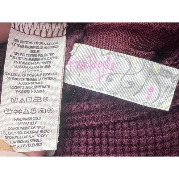 Free People Waffle Knit Tunic Top • Oversized 3/4 Sleeve Thermal Cozy Boho - Picture 12 of 14